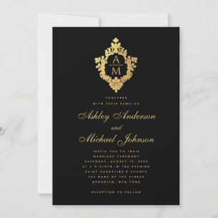 Einmaliges Hochzeitsimples Schwarzes Imitat Gold V Einladung