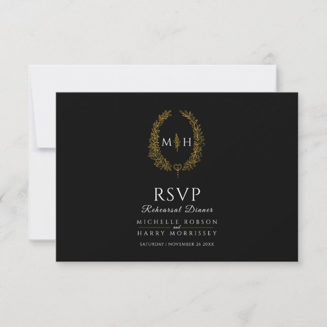 Einmaliges Schwarzes Blattgold - Probe RSVP Karte (Vorderseite)