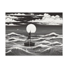 Einmaliges Segelboot in Monlit Waves