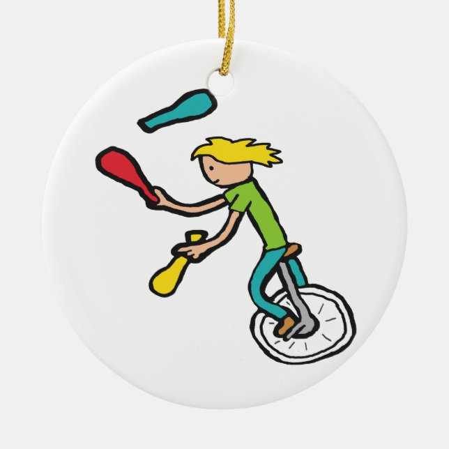 Einrad Jongleur Keramik Ornament (Vorne)