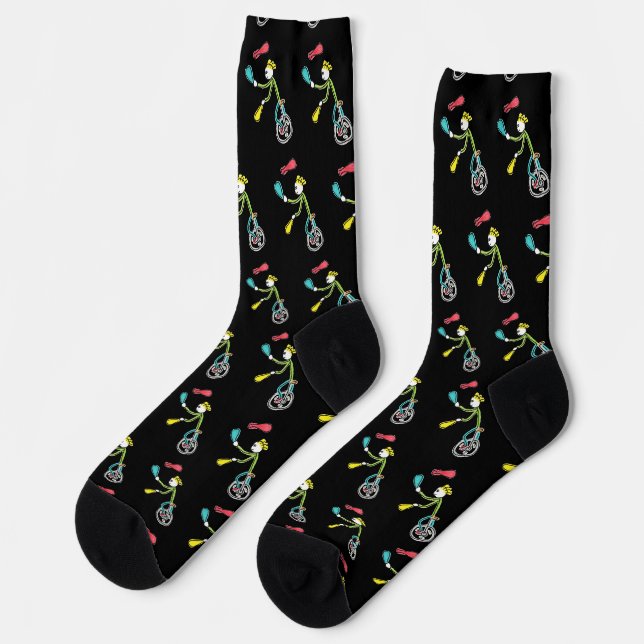 Einradfahrender Stockmann Jongleur Socken (Linkes Detail)