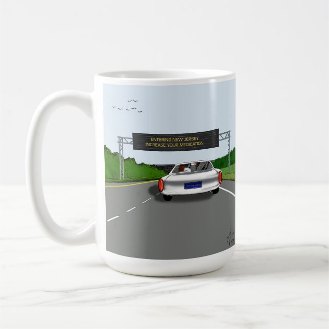 Einreise nach New Jersey. Erhöhen Meds Funny Carto Kaffeetasse (Links)