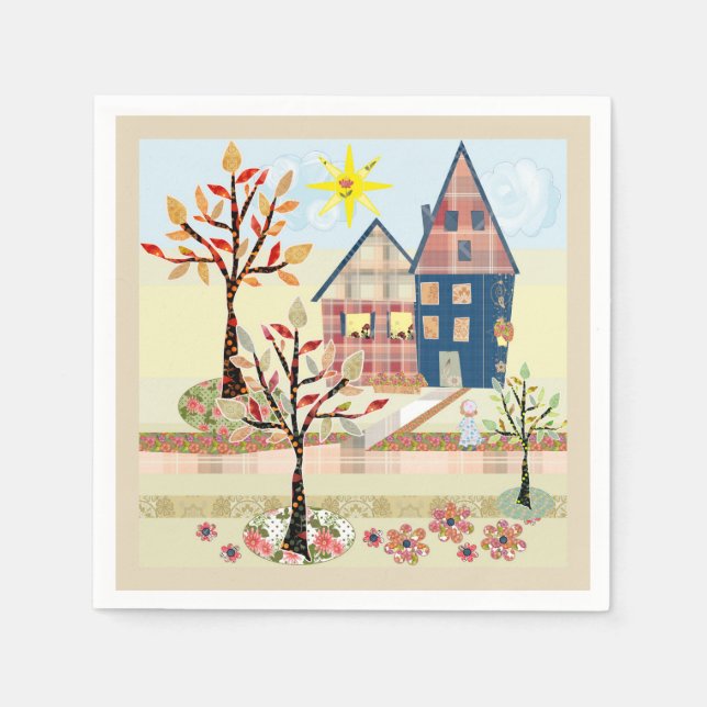 Einrichtung, Häuser, Dorf Serviette (Vorderseite)