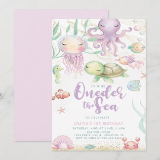 Eins der See 1. Geburtstag unter dem Meer lila Einladung