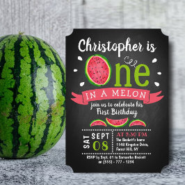 Eins in einem Melon Chalkboard 1. Geburtstag Einladung