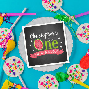 Eins in einem Melon Chalkboard 1. Geburtstag Serviette