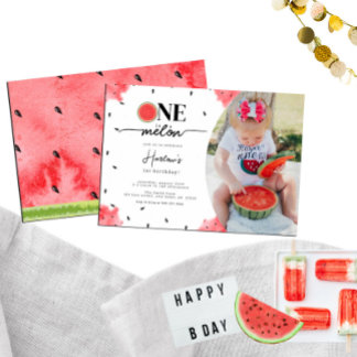 Eins in einem Melon Foto 1. Geburtstag Einladung