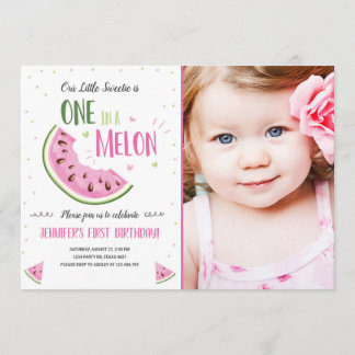 Eins in einem Melon Pink Girl Erster Geburtstag Ei Einladung