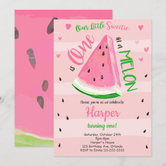 Eins in einem Melon Pink Watermelon Geburtstagslad Einladung