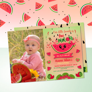 Eins in einem Melon Watermelon Erstes Geburtstagsf Einladung