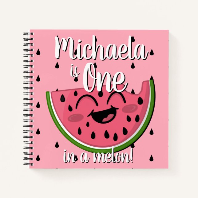 Eins in einem Melon Watermelon First Birthday Gast Notizbuch (Vorderseite)