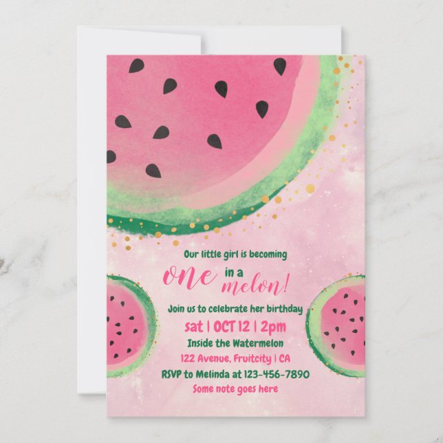 Eins in einem Watermelon Baby Einladung Geburtstag (Vorderseite)