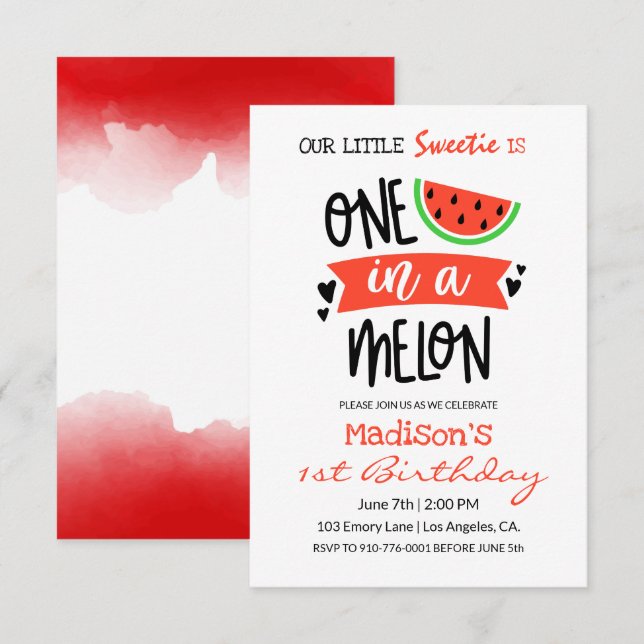 eins in einer Melone | Baby Birthday Einladung (Vorne/Hinten)