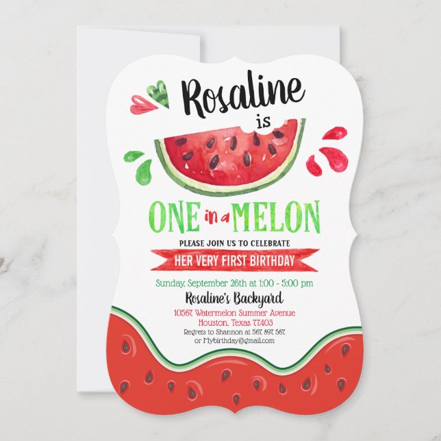 Eins in einer Melone Erster Geburtstag Einladung (Vorderseite)