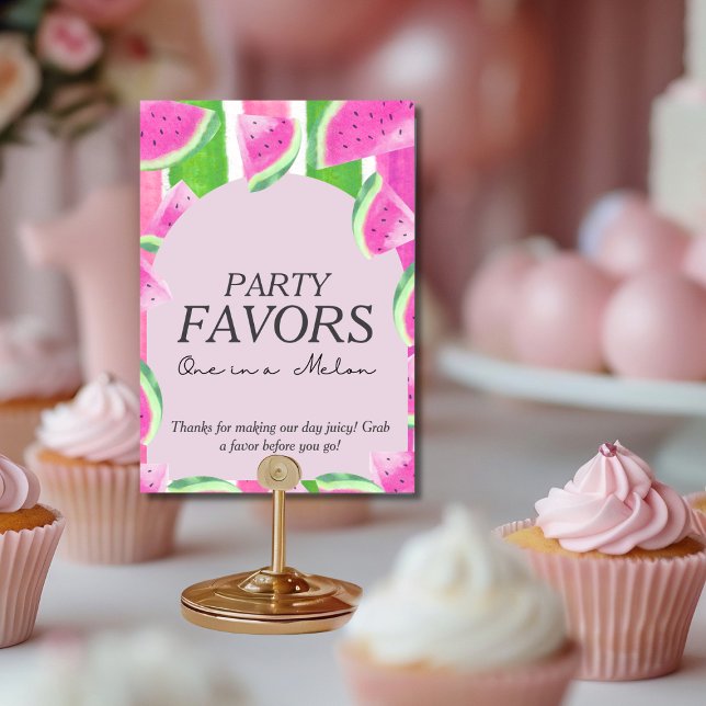 Eins in Melon Gastgeschenk Pink Watermelon Signatu Einladung (One in Melon Party Favor Pink Watermelon Sign)