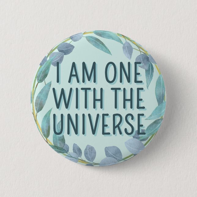 Eins mit dem Universum Blaue Botanische Affirmatio Button (Vorderseite)