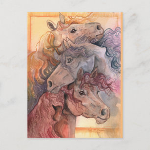 Eins mit der Herde Aquarell Pferde Postkarte