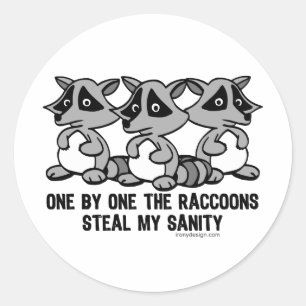 Eins nach dem anderen Design der Raccoons Runder Aufkleber