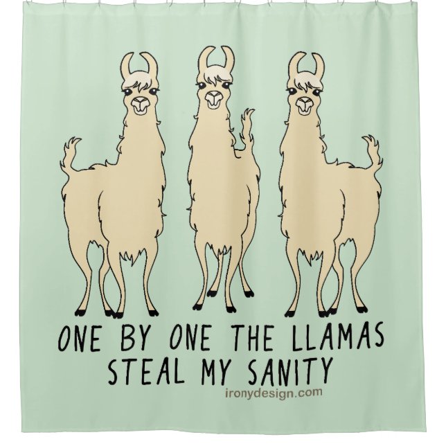 Eins nach dem anderen stehlen die Lamas meine Duschvorhang (Vorderseite)