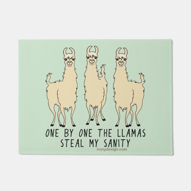 Eins nach dem anderen stehlen die Lamas meine Fußmatte (Vorderseite)