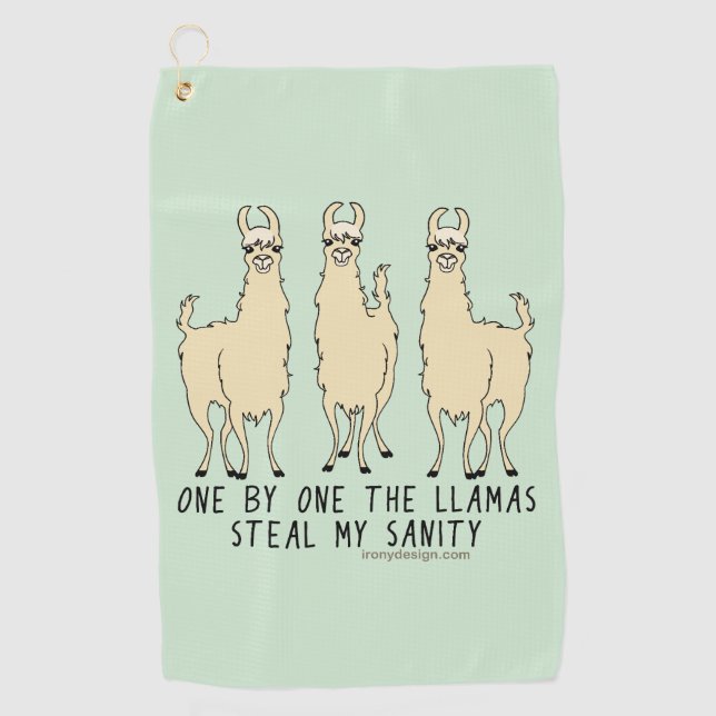 Eins nach dem anderen stehlen die Lamas meine Golfhandtuch (Vorderseite)