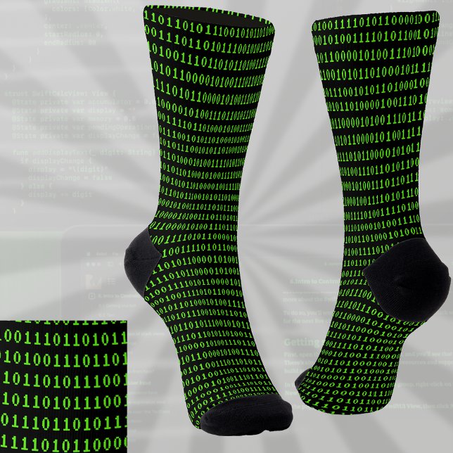 Eins und Zeroes Coding Green für schwarze Programm Socken (Von Creator hochgeladen)