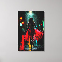 Einsame Anmut in Rot - Frau im Regen Leinwanddruck