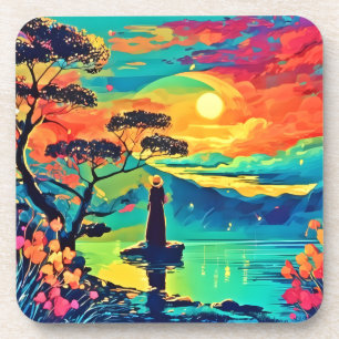 Einsame Figur bei Sonnenuntergang Getränkeuntersetzer