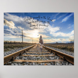 Einsame Musikerin auf Bahntrassen Poster