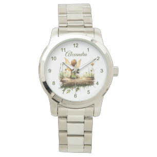 Einsame Mutter sitzt auf einem Log Armbanduhr