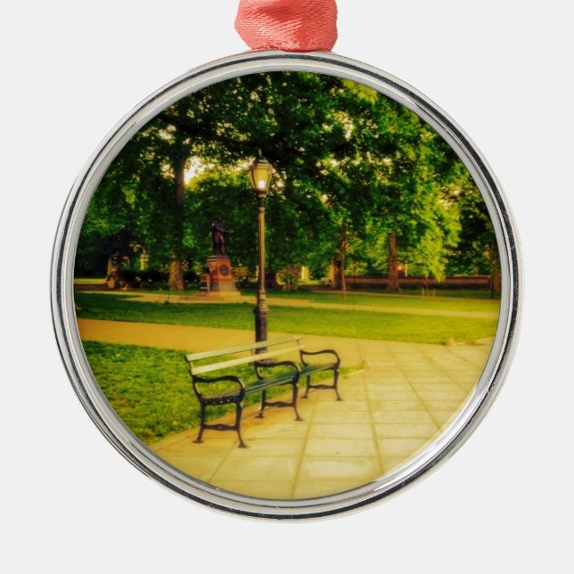 Einsame Park-Bank Silbernes Ornament (Vorne)
