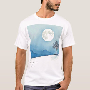 Einsamer Baum: Friedliche Vollmondstille-Kunst T-Shirt