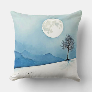 Einsamer Baum: Friedvolle Vollmond-Stille-Kunst Kissen