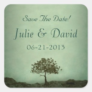 Einsamer Baum Meergrün Save The Date Hochzeit Quadratischer Aufkleber