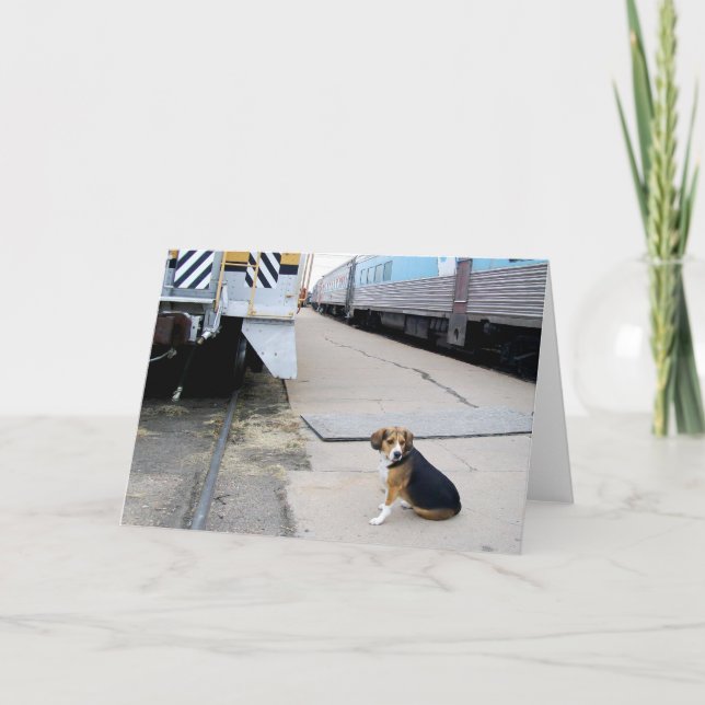 Einsamer Beagle wartete einen Zug - Gruß-Karte Karte (Vorderseite)