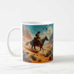 Einsamer Cowboy im Wüstencanyon - Surrealistische Kaffeetasse