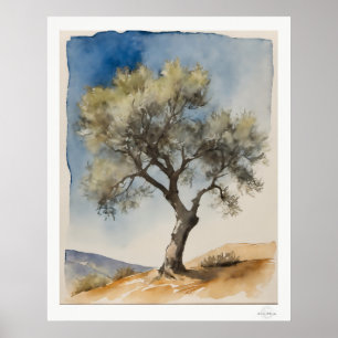 Einsamer Olivenbaum Botanischer Kunstdruck Poster