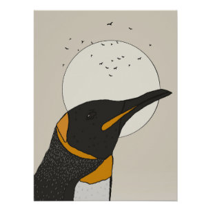 Einsamer Pinguin unter dem Mond Poster