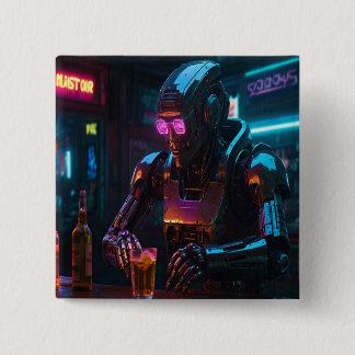 Einsamer Roboter bei Neon Bar - Cyberpunk-Emotiona Button