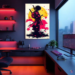 Einsamer Samurai unter fallenden Sakura Poster