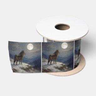 Einsamer Wolf auf einem Berggipfel im Mondlicht Satinband