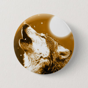 Einsamer Wolf, der am Mond heult Button