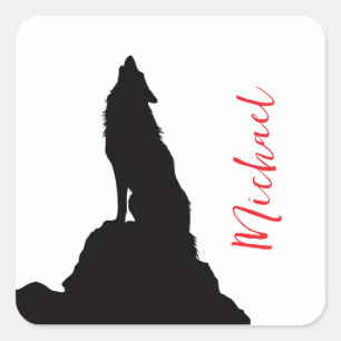Einsamer Wolf, der deinen Namen heult, individuell Quadratischer Aufkleber