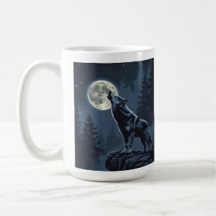 Einsamer Wolf, der den Mond anheult, nächtliche Wa Kaffeetasse