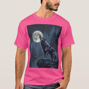 Einsamer Wolf, der zum Mond heult, nächtliche Wald T-Shirt