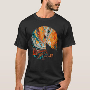 Einsamer Wolf heult zu einem Mond aus farbenfrohen T-Shirt