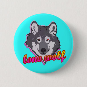 Einsamer Wolf, im Stil der 80er! Button