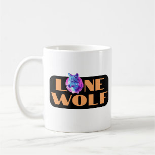 Einsamer Wolf oder Ihre Nachricht in großer orange Kaffeetasse