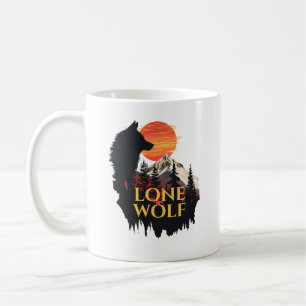 Einsamer Wolf, Orange Sunset Silhouette Wolf Art Kaffeetasse