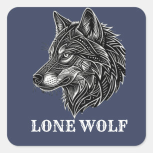 EINSAMER WOLF QUADRATISCHER AUFKLEBER